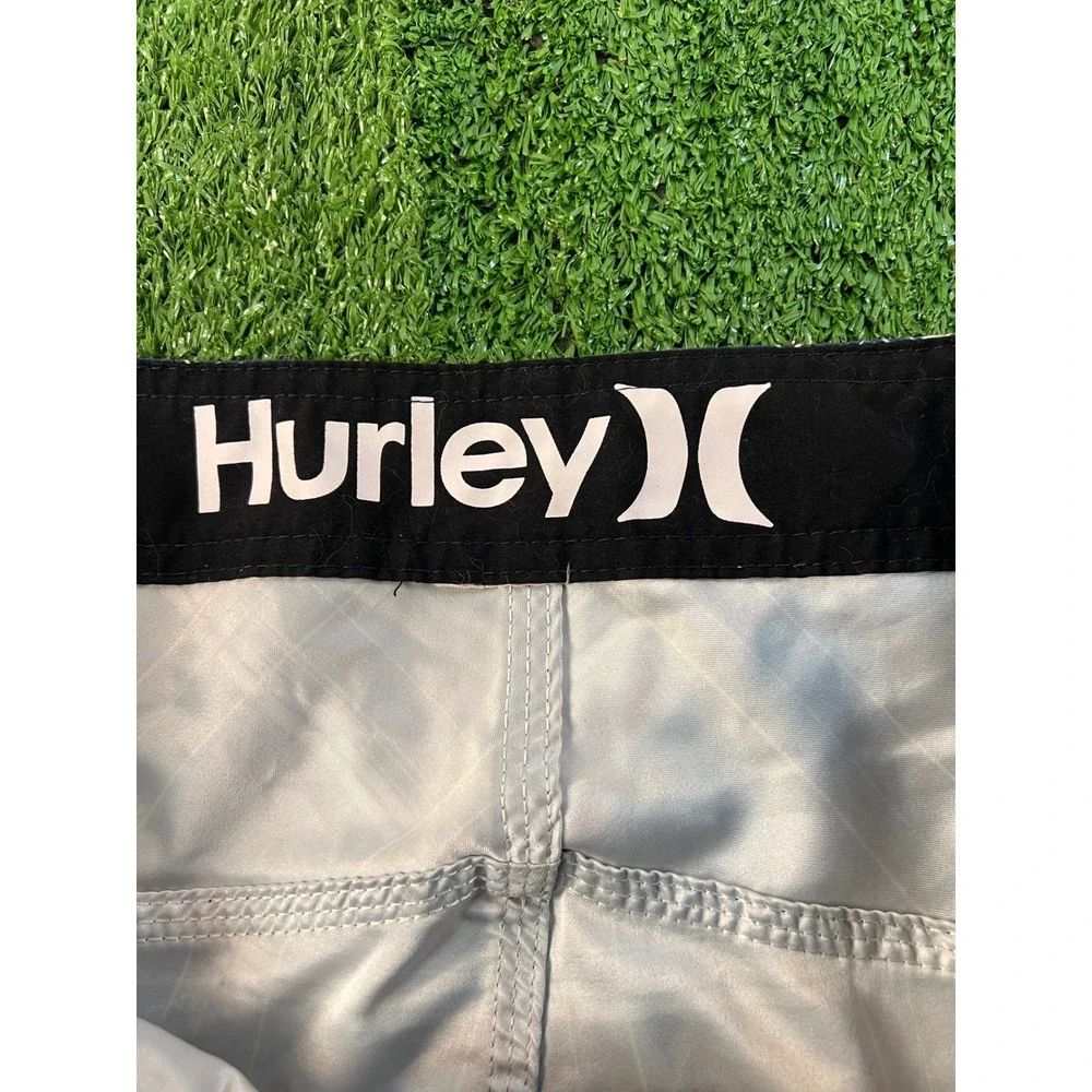 Hurley Mens Plaid Board Shorts Navy Blue Cargo Pocket Swim Trunks 32W